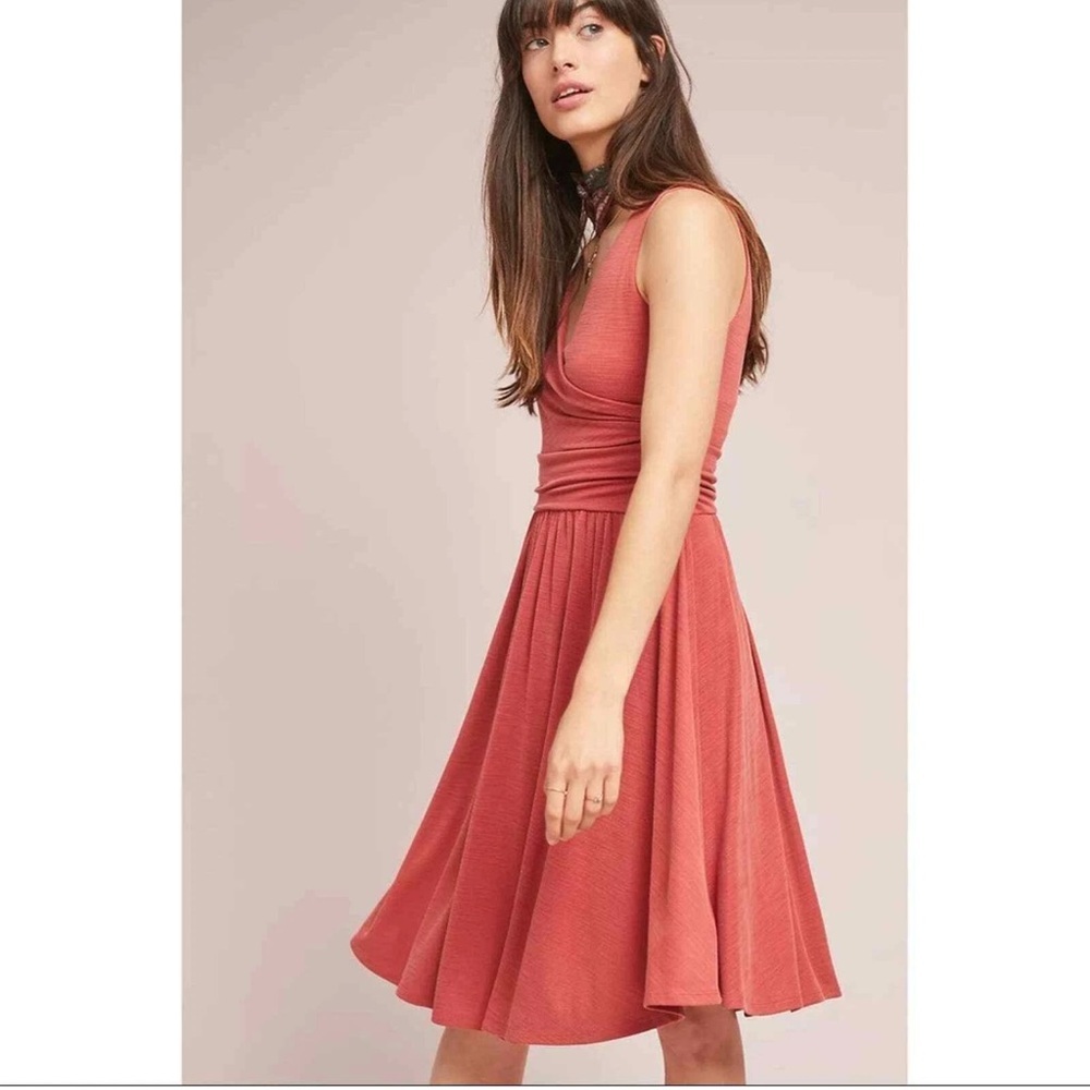 Maeve Anthropologie Rust Rose Midi  Nora Dress Rust Sleeveless Modal Sz LP